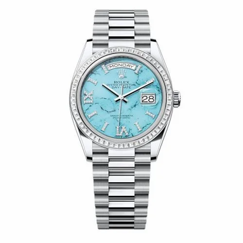 Rolex Day-Date 36 Platinum - Baguette / Turquoise / President 128396TBR-0016 (M128396TBR-0016)